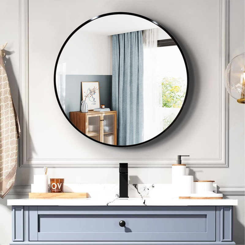 Miroir mural 36 pouces avec cadre en métal noir pour attrait pour la salle de bain - Verre HD, aluminium rouille, panneau de densité incassable, style contemporain, miroir en alliage d'aluminium, conception incassable