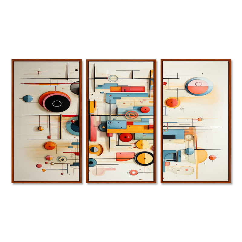 Ensemble d'art mural géométrique rétro Mid Century, Cadre flottant brun, H 32 po x l 48 po x P 1 po