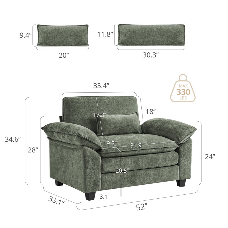 52'' W Upholstered Extra Wide Accent Chair, Grayish Green
