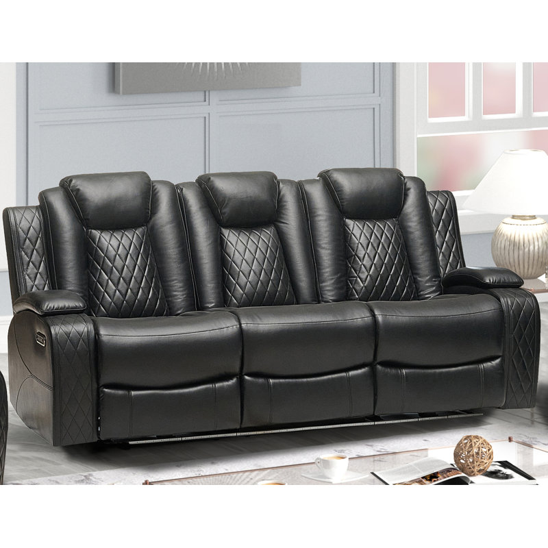 Canapé inclinable manuel en cuir végétalien 84,4 po, Black Faux Leather