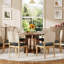 Table de salle à manger ronde 47,24 po en bois aggloméré avec chaises en lin tissé 4/6 po, Farmhousefor Kitchen-2039988608-2039988862-2039988860