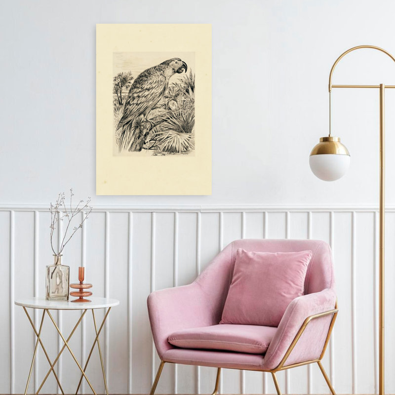 Illustration de perroquet abstrait, palmier, paysage tropical, H 24 po x l 16 po