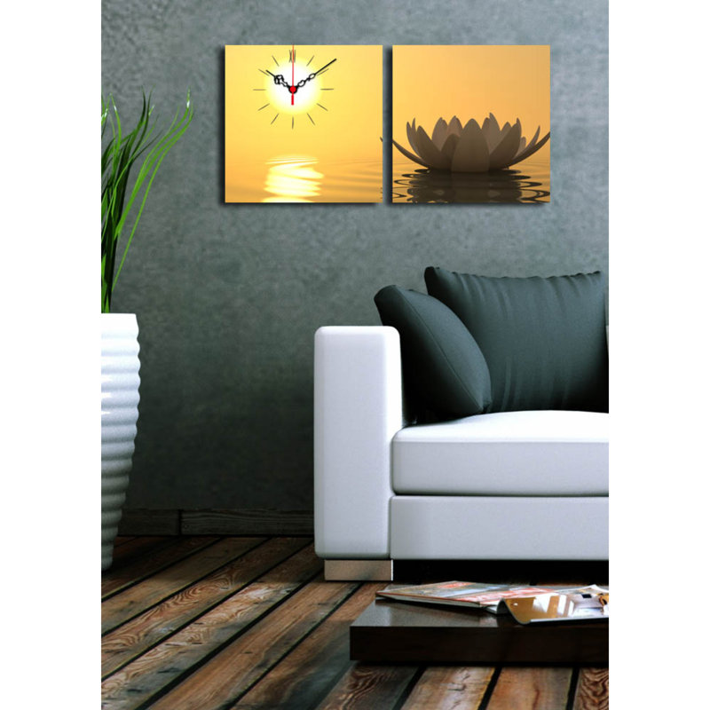 Horloge murale élégante en toile décorative (2 pièces), 23,6 po x 23,6 po | 100% toile de suède avec cadre 100% bois, épaisseur: 1,2 po | Décoration intérieure unique, parfaite pour les salons et les bureaux
