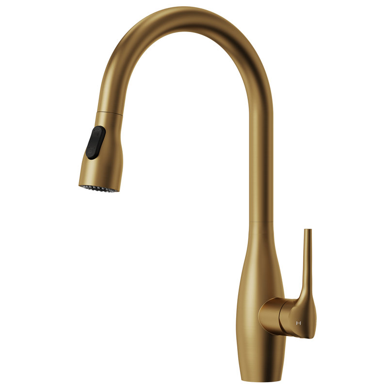Dual Function Single Handle Pull Down Kitchen Faucet, Brushed Gold