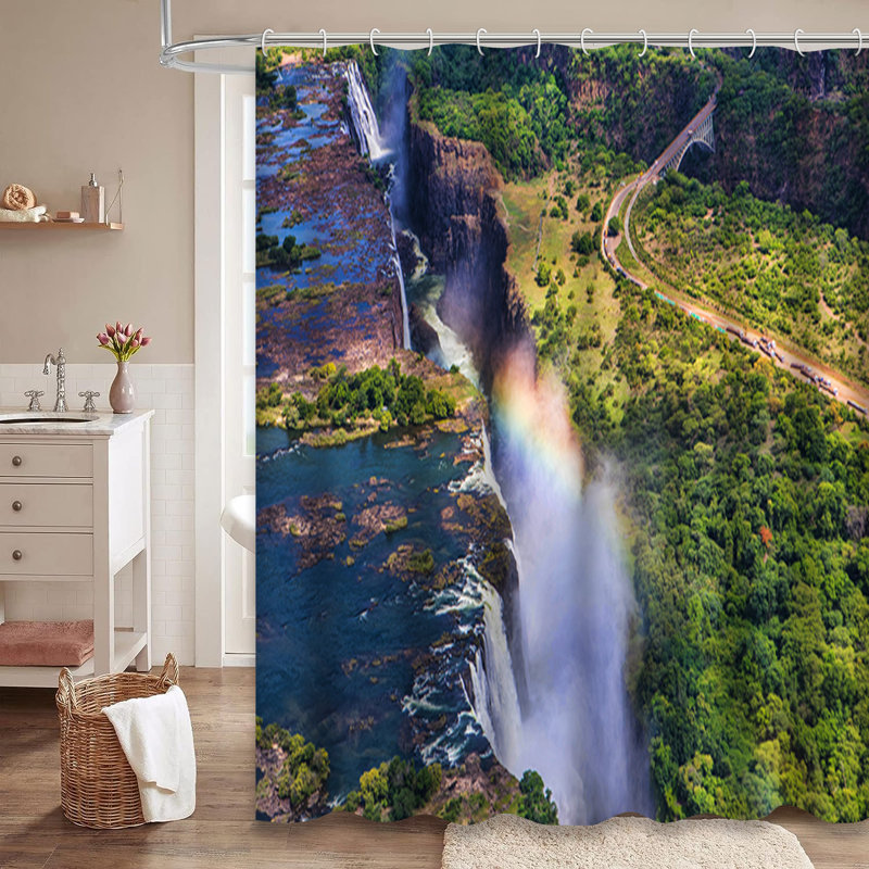 Rideau de douche Â« Victoria Falls Rainbow Africa Â» avec 12 crochets, L 72 po x l 78 po
