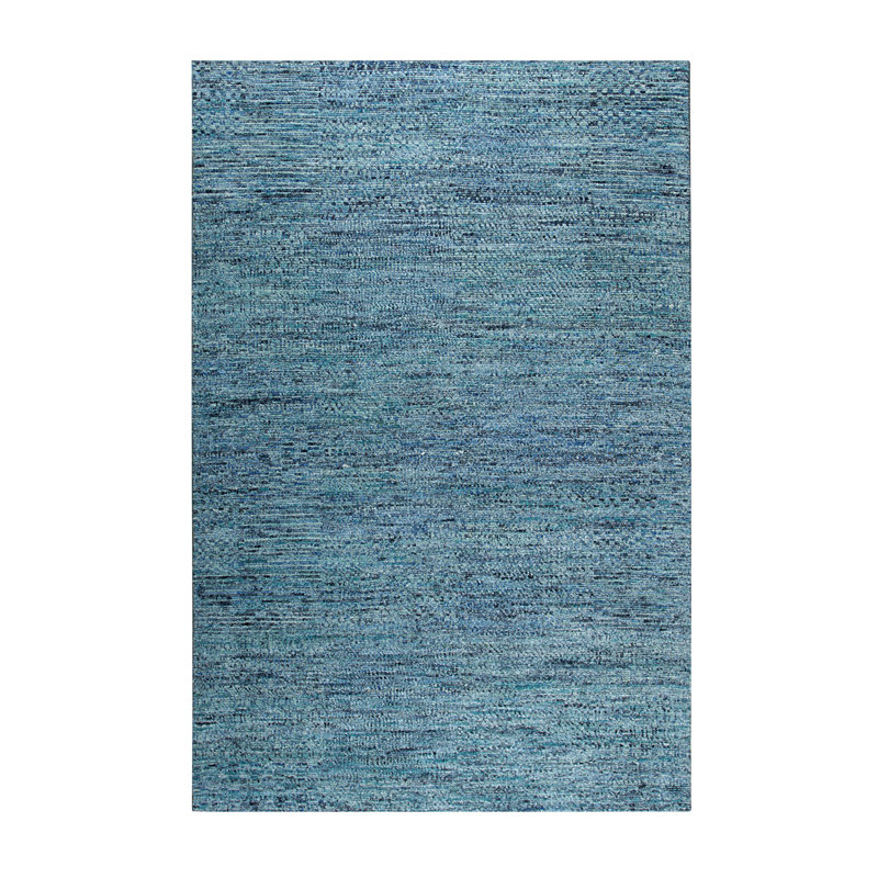Tapis bleu contemporain en soie naturelle noué à la main bleu, Rectangulaire 8 pi x 10 pi