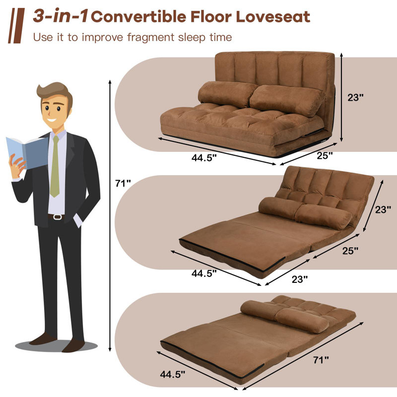 Fabricio Twin 48'' Upholstered Futon And Mattress, Brown Faux leather