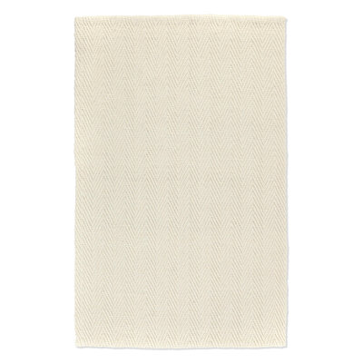 Herringbone 2x3 Hand Woven Wool Blend Fabric Ivory Rug
