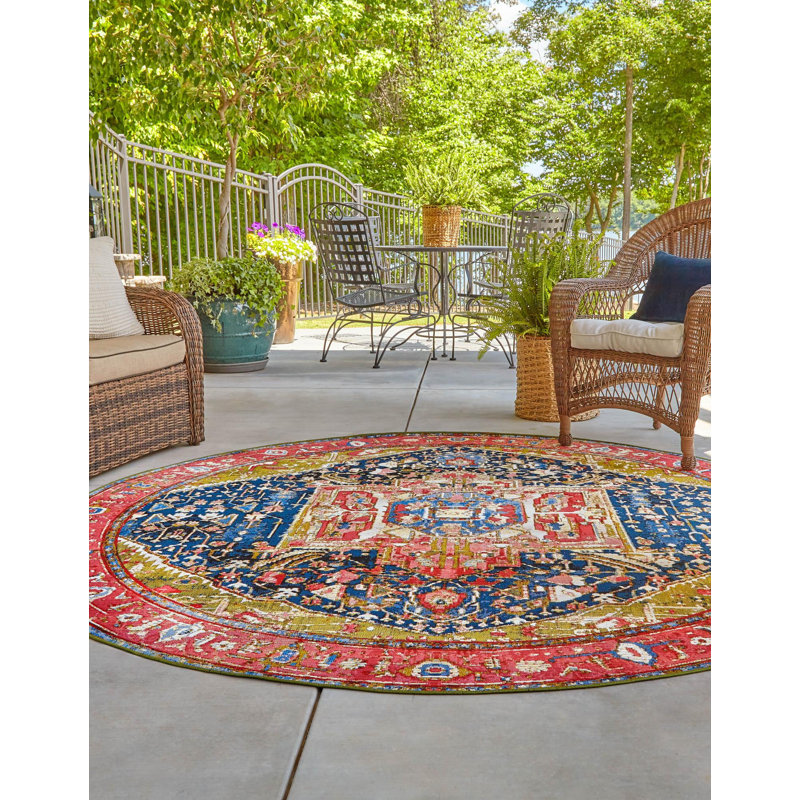 Tapis d'extérieur Multi_Unique Loom Limon, Rond 3 pi 1 po