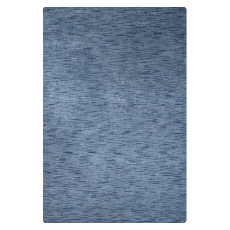 Sahale Hand Knotted Loom Wool Eco-Friendly Area Rugs  -  Rectangle, Blue Color, Plain Solid Design, High Pile Thick Handmade Anti Skid Area Rugs for Living Room, Bed Room