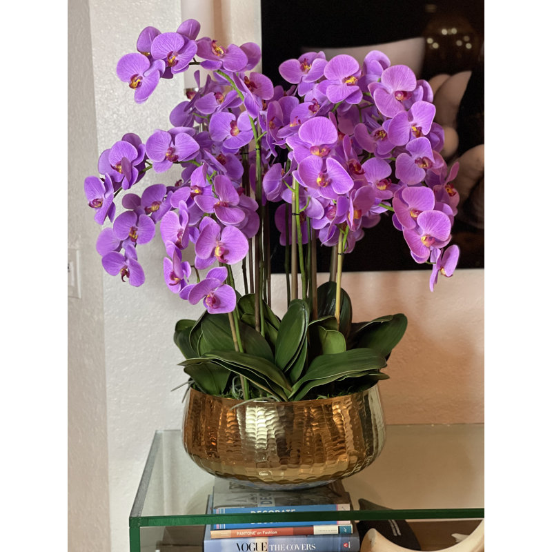 Roberi Gold Bowl With Light Purple Orchids, Light Purple