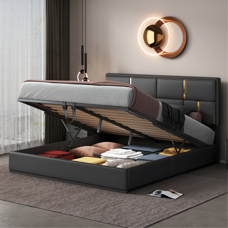 Upholstered Platform Bed With Hydraulic Storage System, No Box Spring Needed