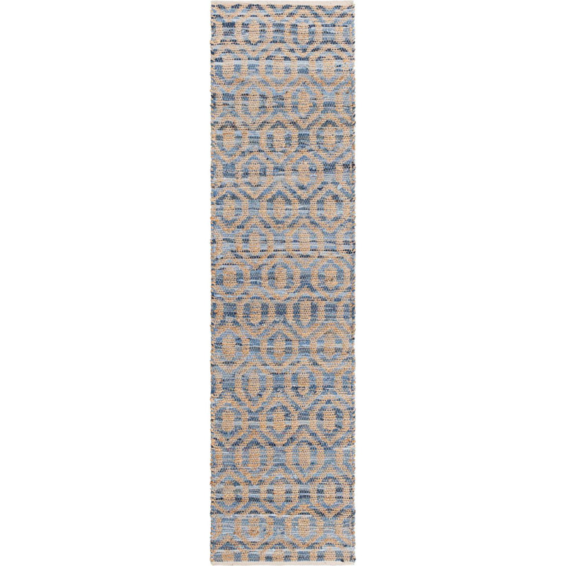 Tapis bleu marine / brun en jute / coton tissé à plat à la main Johnnesha, Tapis de couloir 2 pi 7 po x 10 pi