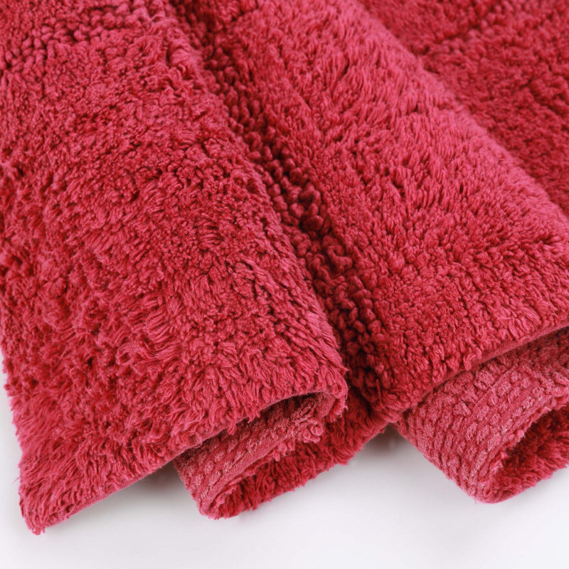  Brentwood Non-Slip Checkered 100% Premium Cotton Bathroom Rug Set, Burgundy