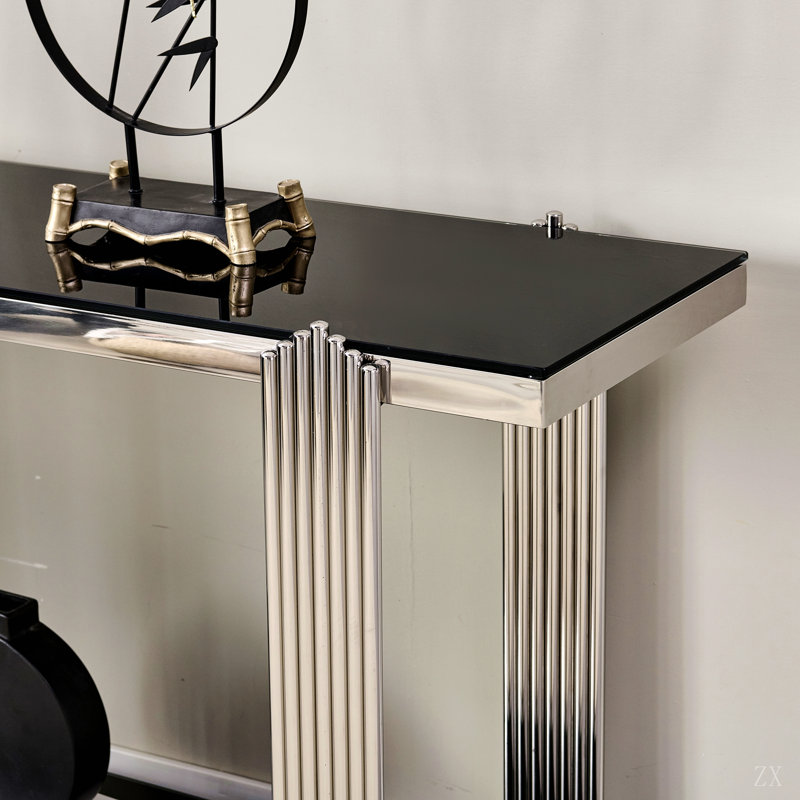 Console en miroir de 55 po, table d'entrée, espace de rangement à deux niveaux, convenant aux salons, aux couloirs et aux entrées.