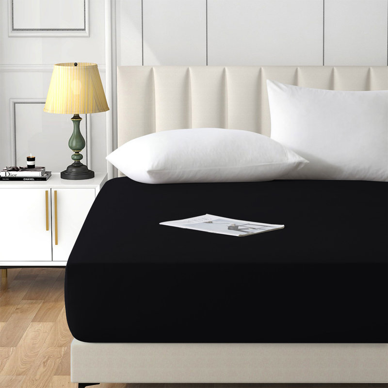 Brushed Microfiber 40cm Deep Fitted Bed Sheet, Black, Super King (6')