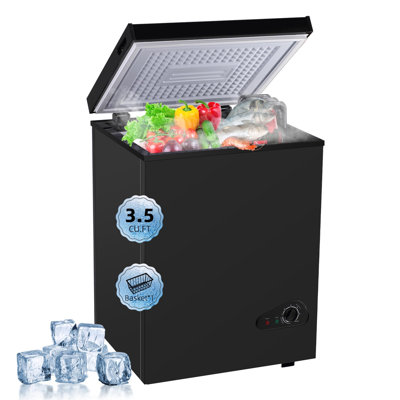 3.5 Cu.Ft Mini Chest Freezer, Small Top‑Open Deep Freezer with 7‑Level Adjustable Temperature, Removable Basket, 38dB Low Noise Freezer for Home Apartment Kitchen Open Garage