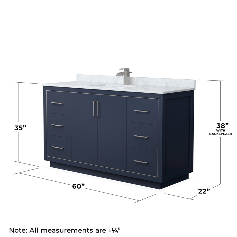 Ensemble de meuble-lavabo simple 60 po Icon, Bleu très foncé, Nickel brossé