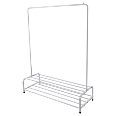 Portant à vêtements robuste en métal avec tablette inférieure, sur pied, idéal pour la chambre, la buanderie et les petits espaces, 120 cm (L) x 45 cm (l), blanc
