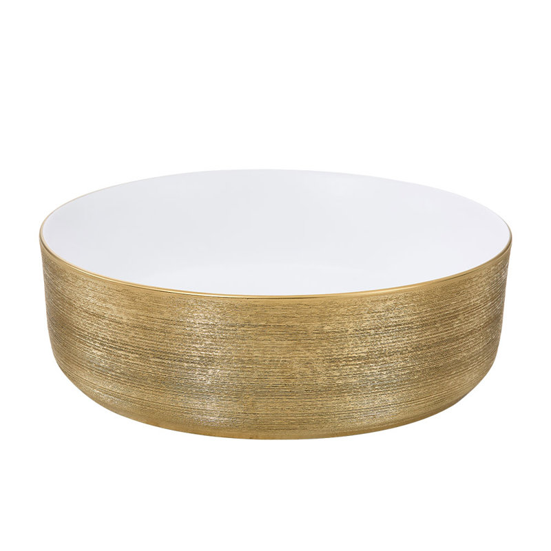 East Urban Home 360mm L x 360mm W Natural Ceramic Circular Sink, Gold