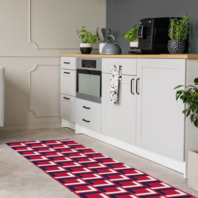Tapis de couloir à motif géométrique rouge
