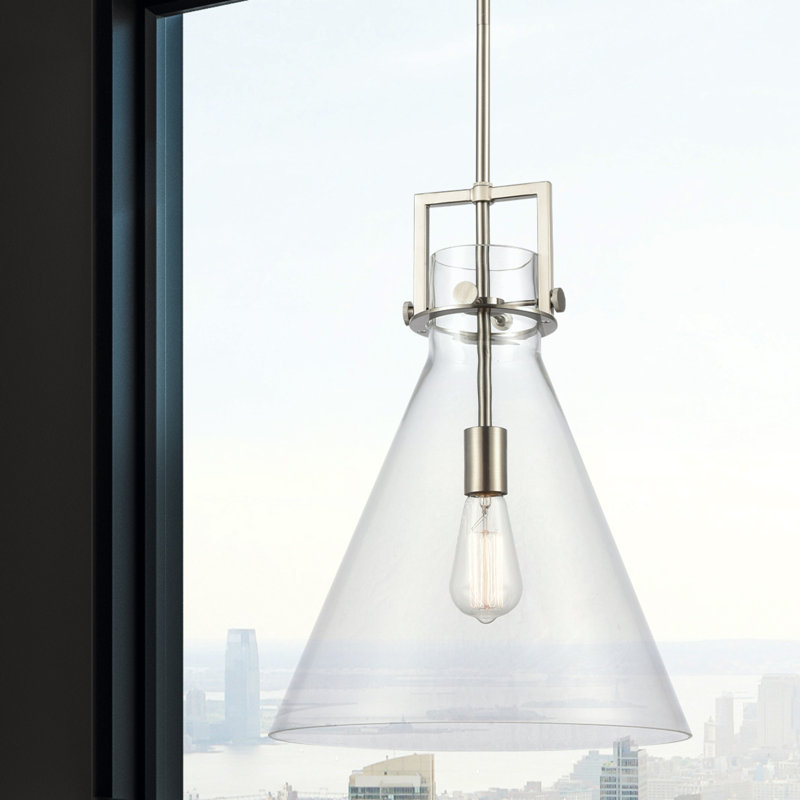 Luminaire suspendu avec tige 30 po Coterie, Transparent, H 19,13 po x l 14 po x P 14 po, Nickel satiné
