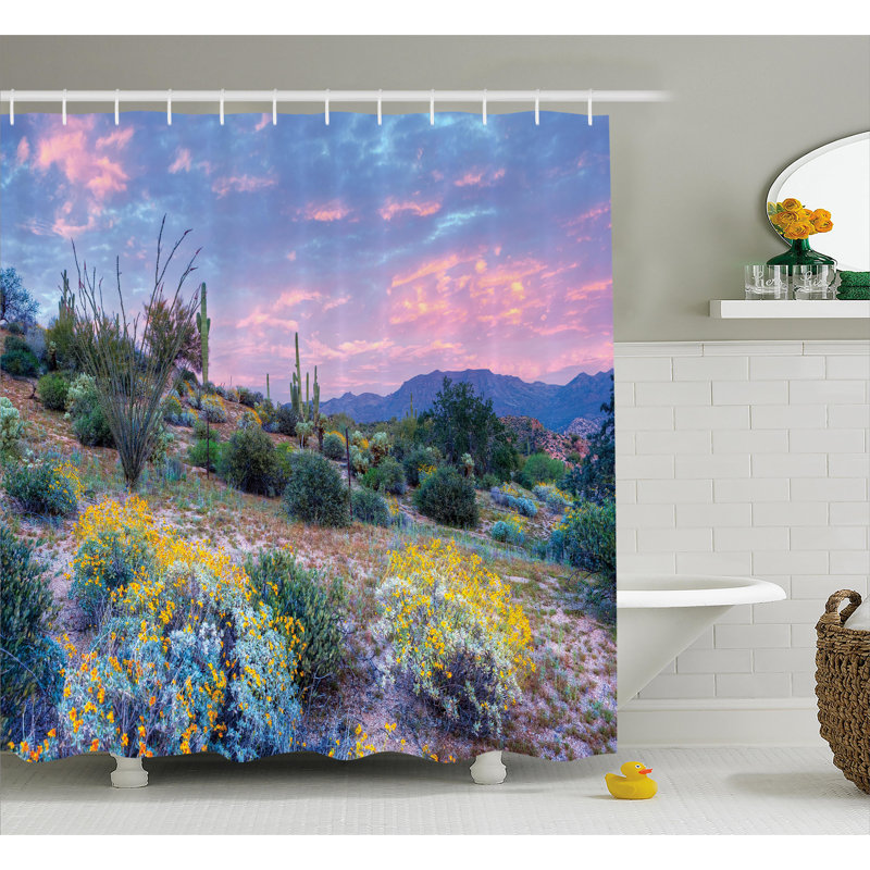  Rideau de douche Cactus Sunset + crochets, H 75 po x l 69 po