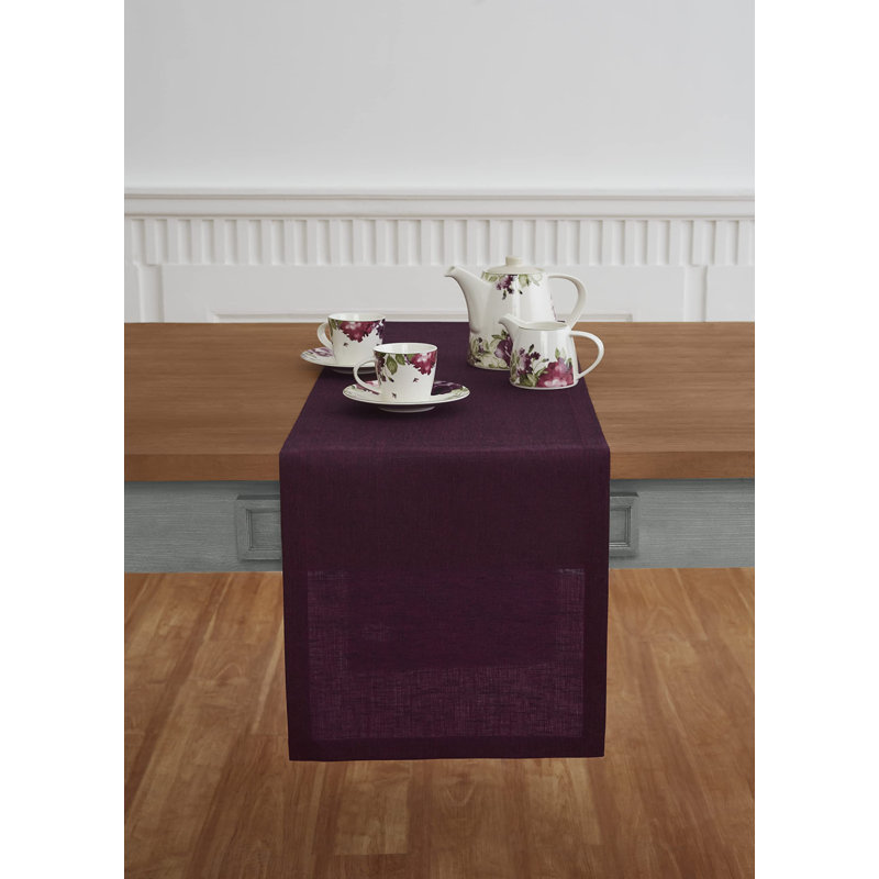 100% Pure Linen Table Runner - Athena, Chambray Burgundy, 156" x 14"