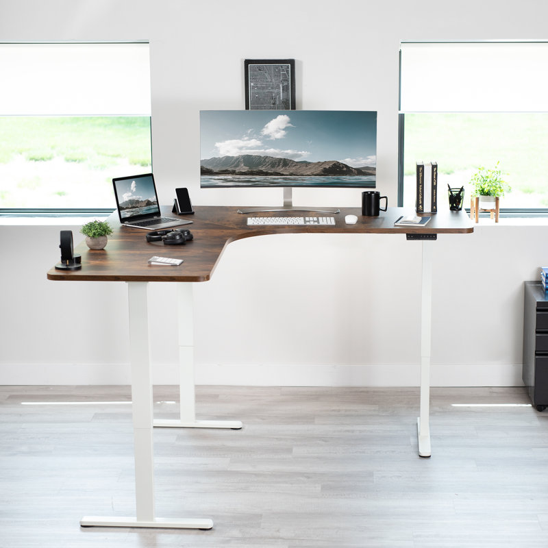White Electric Multi-Motor Height Adjustable Corner Desk Frame