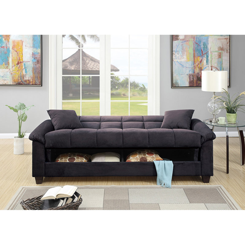 Brooklington 87'' Pillow Top Arm Sofa, Ebony Microfiber/Microsuede