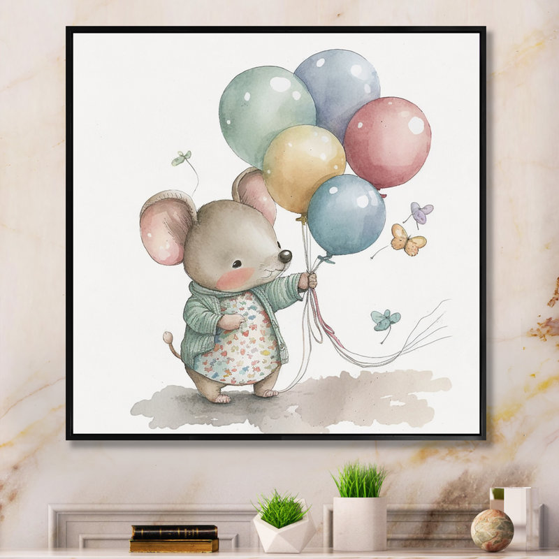 «Nursery Adorable Mouse», reproduction sur toile, H 24 po x l 24 po x P 1 po, Cadre flottant noir