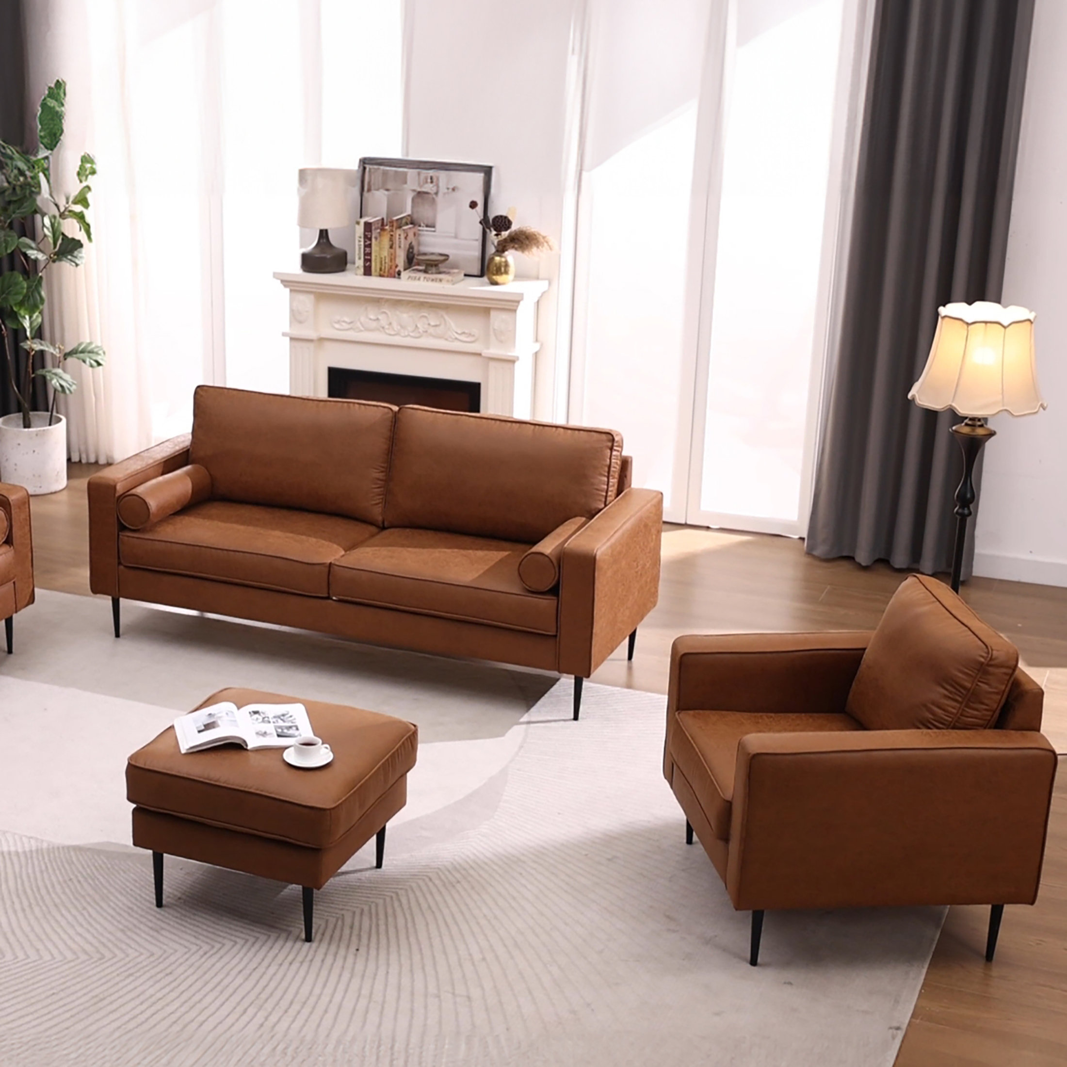 Ebern Designs Reisterstown 3 Piece Faux Leather Living Room Set