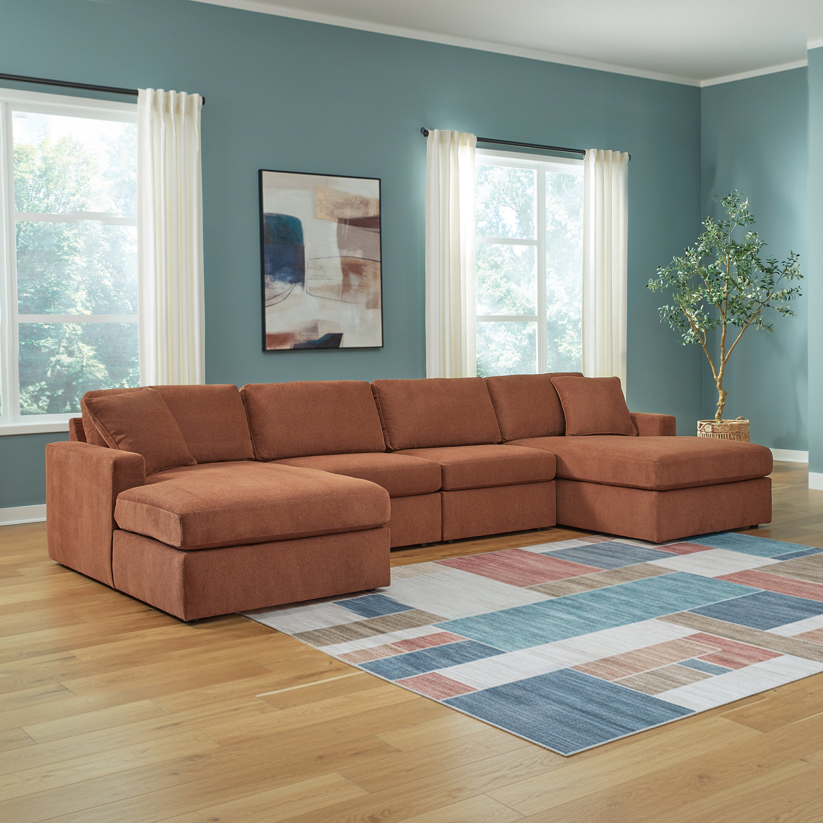 Modular Sectional, Brown Polyester