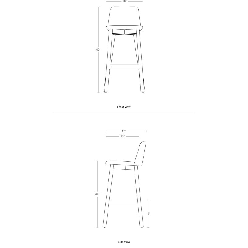 Chip Upholstered Counter Stool with Solid Wood Frame, White Oak, Counter Stool (25.1" Seat Height), Toohey Olive Plainweave