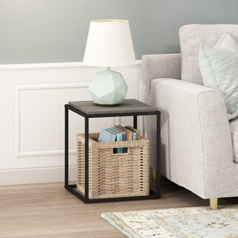 Emilda 38.2cm W Metal Shelving Unit, French Oak Grey/Black