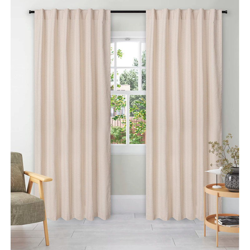 Panneaux de fenêtre en lin naturel lin texturé - Rideaux à pattes obscurcissantes, L 50 po x L 96 po