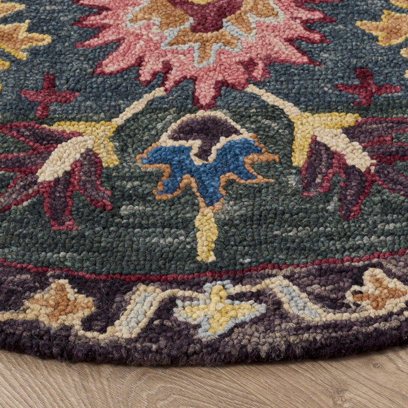 Hand Tufted Wool;Cotton Floral Indoor Rug, Round 5'