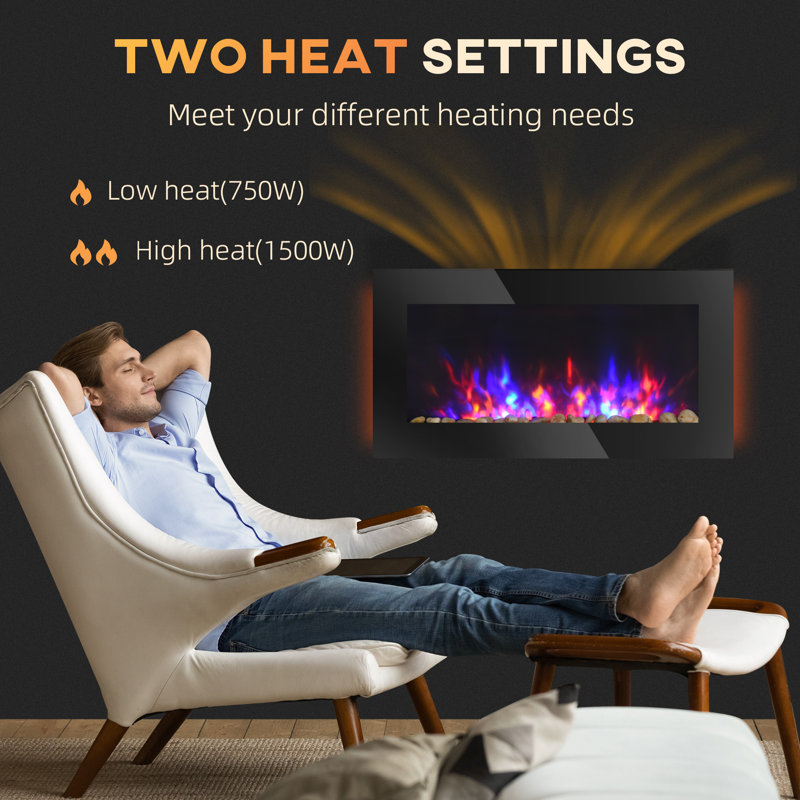 Herakleitos Black Electric Fireplace with 5118 BTU, 19" H x 36" W x 4.5" D