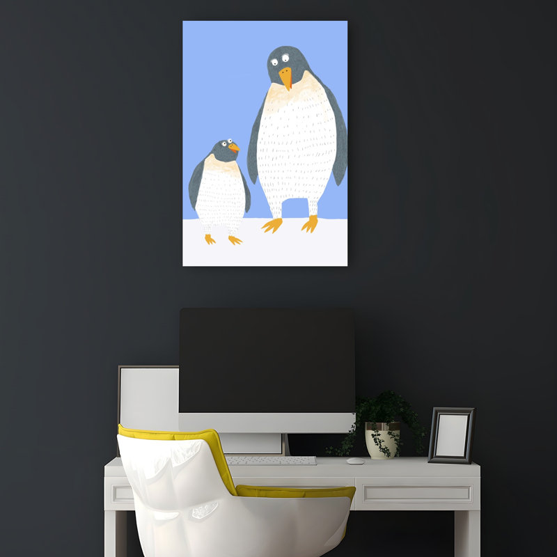 Curious Penguin Pair Abstract Contemporary Bird Penguin Nature Wildlife Wall Art Print by Carla Daly - Wrapped Canvas Print