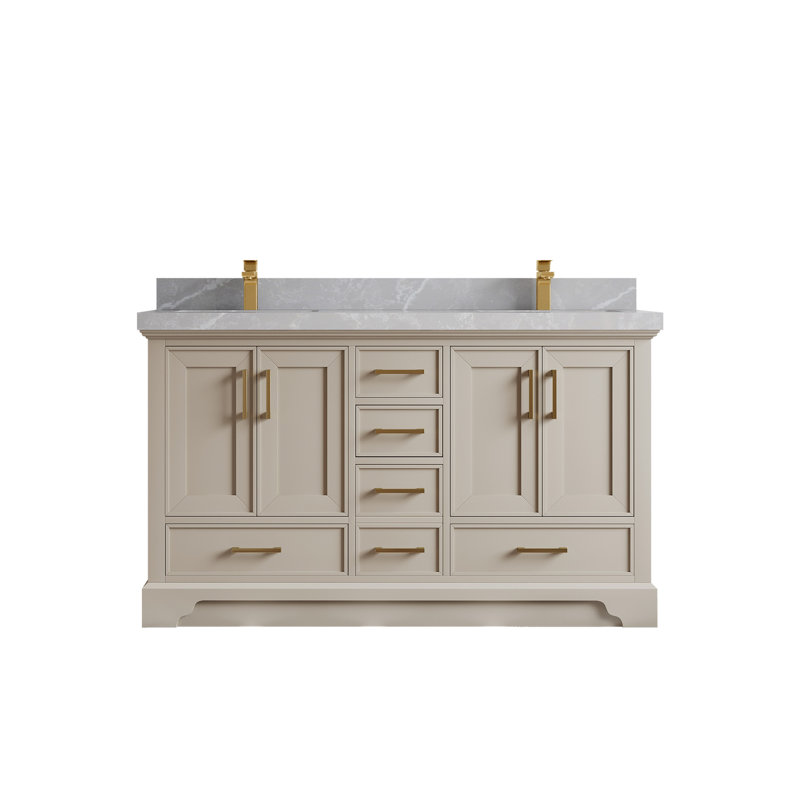 Charlotte 60'' Double Bathroom Vanity with Quartz Top, Pearl Gray