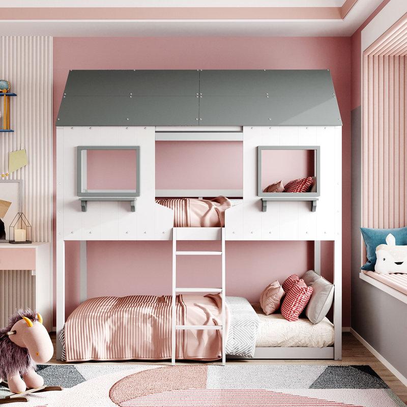 Prudenville Kids Twin Over Twin Bunk Bed, White