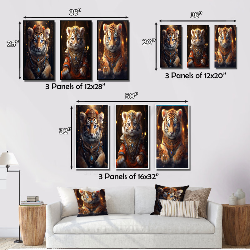 «Cute Little Royal Lion Kitten», 3 pièces sur toile, H 40 po x l 60 po, Cadre noir