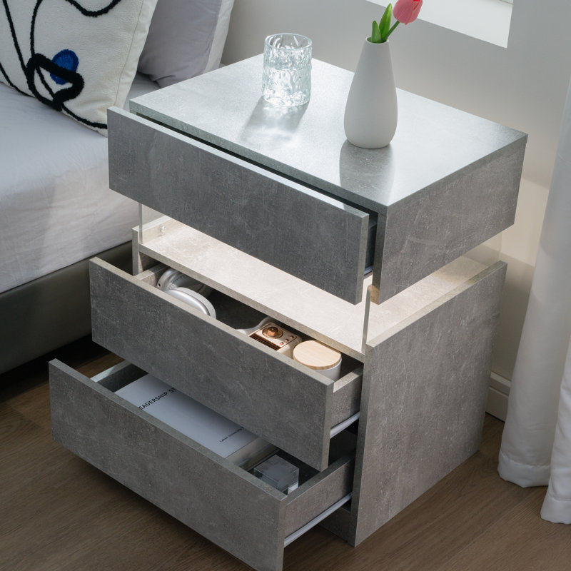 Corrinda 50cm W Manufactured Wood Bedside Table, Grey/Brown/Blue