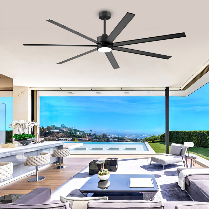 Industrial Ceiling Fans With Lights, Large Ceiling Fan With Quiet Dc Motor, 6 Speeds,black Commercial Indoor/outdoor Ceiling Fans For Patios/garage/porch