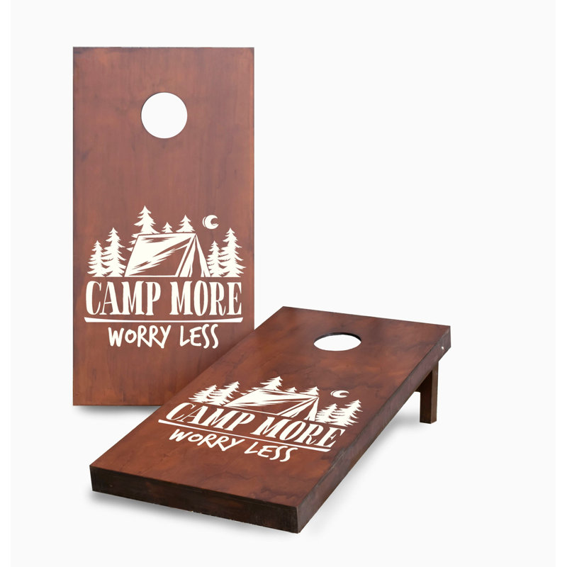 Stained Camp More Worry Less 2x4 Cornhole Board Set | Includes (2) Boards (8) Bags & Optional Accessories, NO Accessories