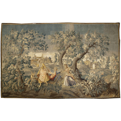 Tapis unique en laine bleu / beige 9 pi x 12 pi tissé à la main avant 1900