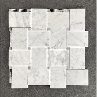 White/Gray Carrara Large Basketweave Marble Mosaic Wall & Floor Tile