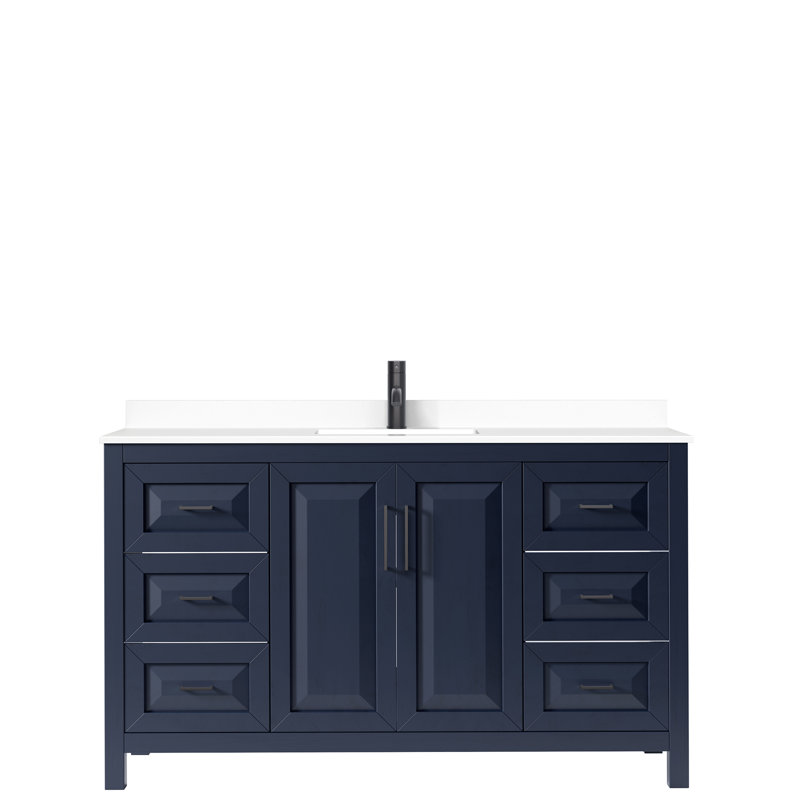 Daria 60'' W Single Vanity, Dark Blue, Carrara Cultured Marble, Brushed Gold