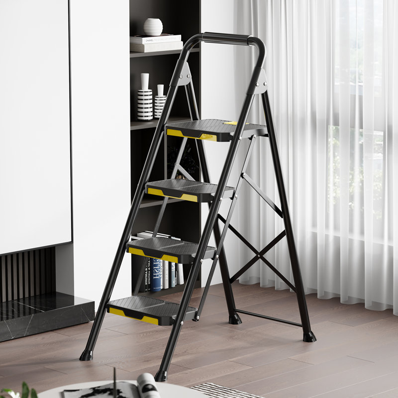 4 Step Ladder,Metal ladder,Folding Step Stool Pass 800 lbs Load Testing,Library Ladder,Decorative Kitchen Step Ladder
