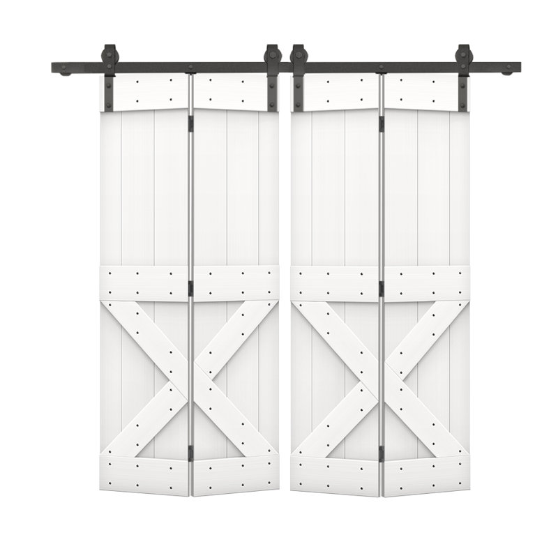 Porte de grange en bois 84 pliable avec trousse de quincaillerie d'installation, 64 po x 84 po, Blanc pur